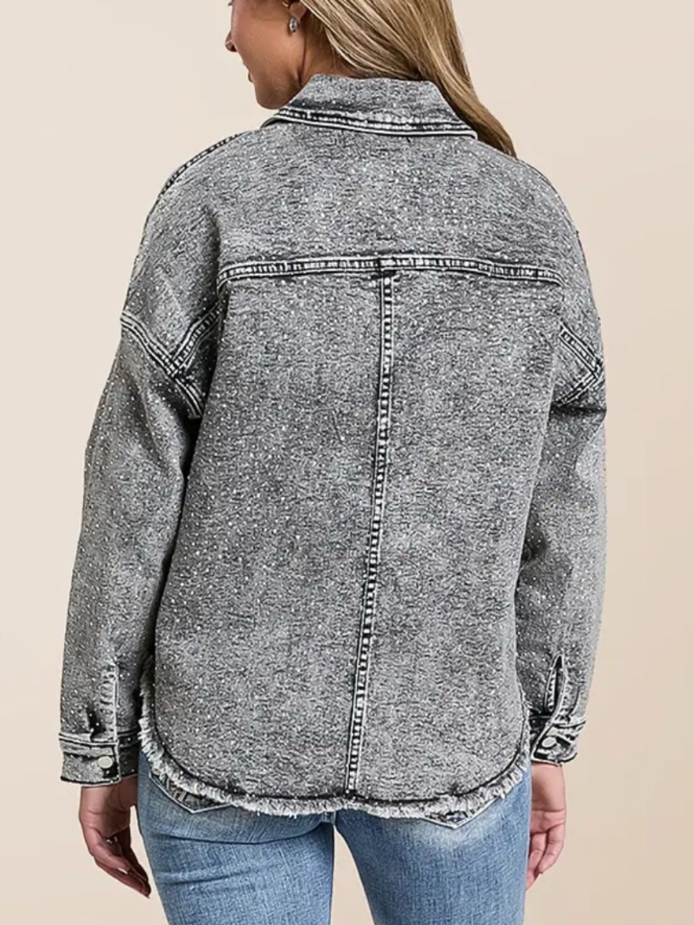 Veveret Black Rhinestone Jean Jacket - Picture 3 of 16